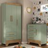 Quarto Infantil Completo Guarda Roupa 3 Portas 2 Gavetas com Cômoda Selene Espresso Móveis Verde Fosco/Nature