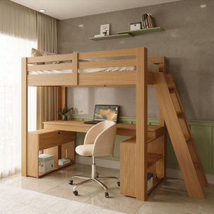 Cama Office Star Light com Escada Inclinada Casatema Freijó