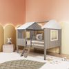 Cama Casal Cabana em Madeira Maciça Teddi Cinza Rústico/Branco Rústico