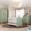 Quarto de Bebê Completo Guarda Roupa 3 Portas 2 Gavetas com Cômoda e Berço Lily Espresso Móveis Verde Fosco/Nature