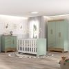 Quarto de Bebê Completo Guarda Roupa 4 Portas 2 Gavetas com Cômoda e Berço Lily Espresso Móveis Verde Fosco/Nature