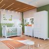 Quarto de Bebê com Guarda Roupa 3 Portas Cômoda 1 Porta 4 Gavetas e Berço Nina 100% Mdf Espresso Móv Branco Brilho
