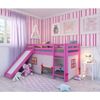 Cama Alta Kids com Escorregador e Tenda em Madeira Maciça/mdf Rosa