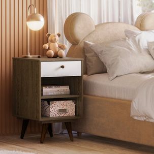 Mesa de Cabeceira Infantil 1 Gaveta 1 Prateleira Retrô Luna Rustik/Branco