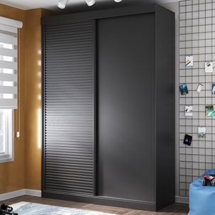 Guarda Roupa Infantil 2 Portas 1 Porta Ripada Samambaia Teen CabeCasa MadeiraMadeira Preto