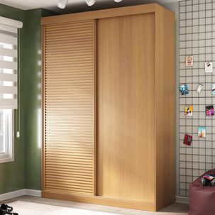 Guarda Roupa Infantil 2 Portas 1 Porta Ripada Samambaia Teen CabeCasa MadeiraMadeira Carvalho