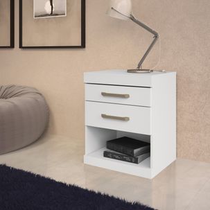 Mesa de Cabeceira 2 Gavetas 1 Nicho Plus Branco