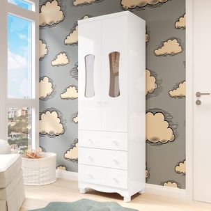 Guarda roupas Infantil 2 Portas com Janela 3 Gavetas 100% MDF Lana Espresso Móveis Branco Brilho