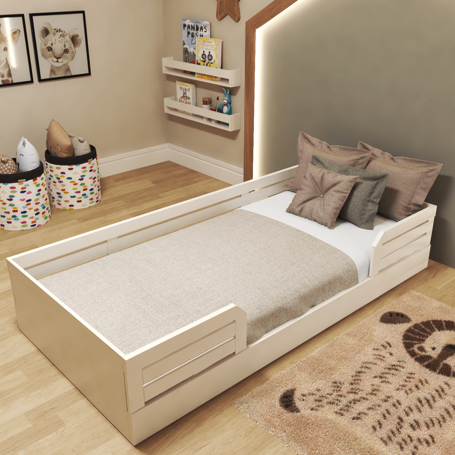 Cama Infantil Montessoriana Solteiro Lua Yescasa Branco