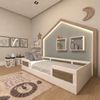 Cama Infantil Montessoriana Solteiro Lua Branco/Carvalho Mel