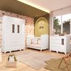 Quarto de Bebê com Guarda-Roupas 4 Portas Janeladas Cômoda e Berço 100% MDF Lana Espresso Móveis Branco Brilho