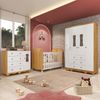 Quarto de Bebê com Guarda-Roupas 4 Portas Janeladas Cômoda e Berço 100% MDF Lana Espresso Móveis Branco Brilho/Amêndoa