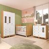 Quarto de Bebê Completo com Guarda Roupas 3 Portas Cômoda e Berço com Rodizio 100% Mdf Lana Espresso Branco Brilho/Amêndoa
