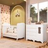 Quarto de Bebê Cômoda com 1 Porta Janelada e Berço com Rodízios 100% Mdf Lana Espresso Móveis Branco Brilho