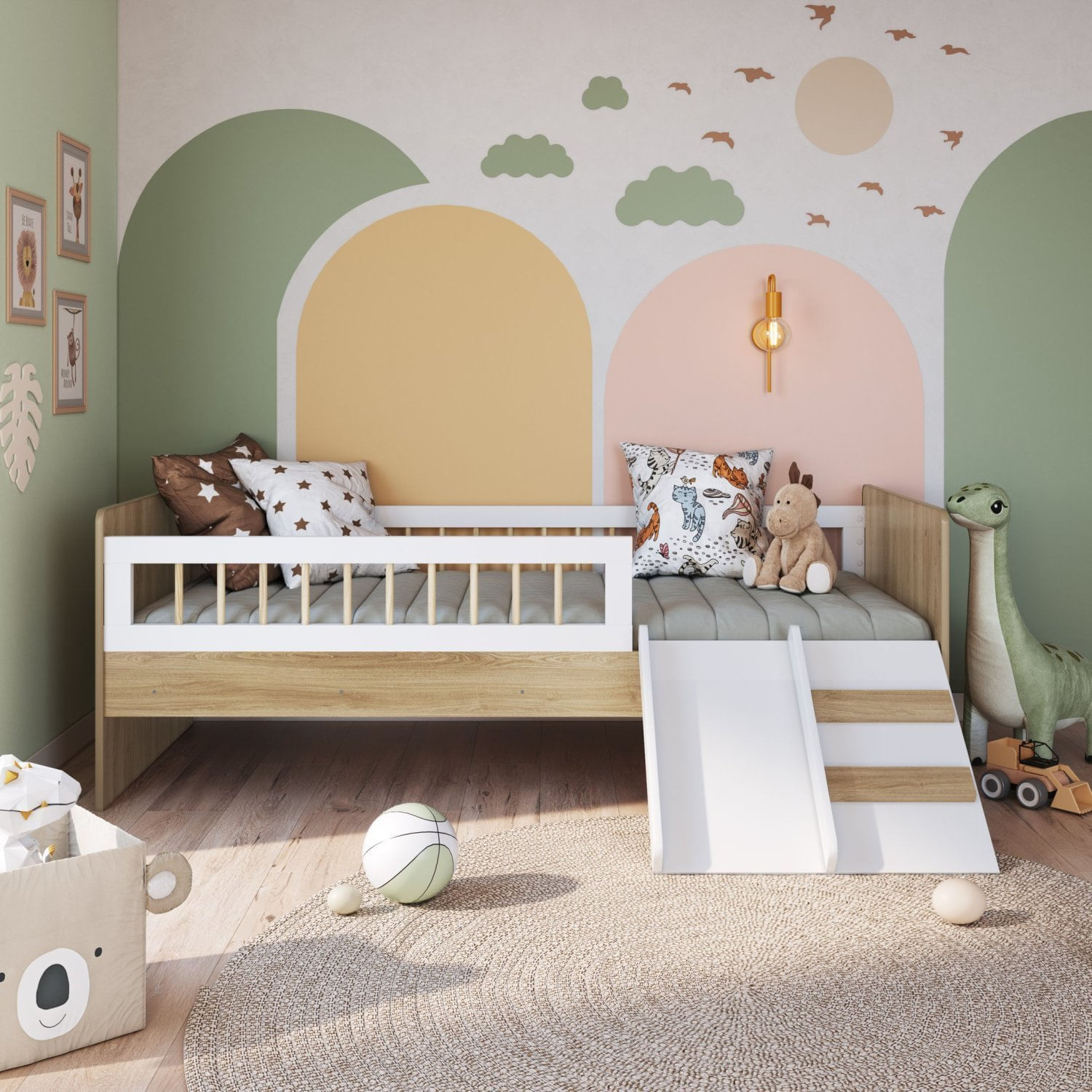 Cama Montessoriana de Solteiro com Escada e Escorrega Affetto Marrom ...