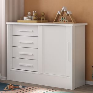 Cômoda Infantil 1 Porta 4 Gavetas Maya Espresso Móveis Branco