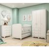 Quarto de Bebê com Guarda Roupas 3 Portas Cômoda e Berço com Rodizio Mimo 100% Mdf Espresso Móveis Branco Brilho