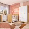 Quarto de Bebê com Guarda Roupas 3 Portas Cômoda e Berço com Rodizio Mimo 100% Mdf Espresso Móveis Branco Brilho/Amêndoa