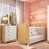 Quarto de Bebê Cômoda 4 Gavetas e Berço com Rodizio Mimo 100% Mdf Espresso Móveis Branco Brilho/Amêndoa