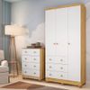 Quarto Infantil Guarda Roupas 3 Portas Cômoda 4 Gavetas Mimo 100% Mdf Espresso Móveis Branco Brilho/Amêndoa