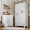 Quarto Infantil Completo Guarda Roupa 4 Portas 2 Gavetas com Cômoda Amy Espresso Móveis Branco