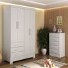 Quarto Infantil Completo Guarda Roupa 4 Portas 3 Gavetas com Cômoda Kit Cat Espresso Móveis Branco