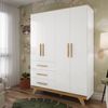 Guarda Roupa Infantil 4 Portas 3 Gavetas 100% Mdf Kakau Retrô Branco Brilho/Amêndoa