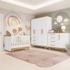 Quarto de Bebê Completo com Cômoda Berço e Guarda Roupa 100% Mdf Retrô Kakau Espresso Móveis Branco Brilho/Amêndoa