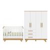 Conjunto Quarto de Bebê com Guarda Roupa e Berço Kakau Retrô Yescasa Branco Brilho/Amêndoa