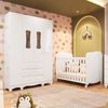 Quarto de Bebê Guarda-Roupas 4 Portas Janeladas e Berço com Rodízios 100% MDF Lana Espresso Móveis Branco Brilho