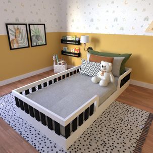 Cama Infantil Montessoriana Solteiro Sol Branco/Preto