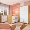 Quarto de Bebê Completo com Berço Guarda Roupa 3 Portas e Cômoda 100% Mdf Mimo Espresso Móveis Branco Brilho/Amêndoa