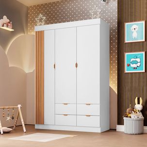 Guarda-roupa de Bebê Infantil 3 Portas 4 Gavetas 100% Mdf Ayla Branco