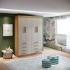 Guarda-roupa Infantil 4 Portas Frente Mdf Puxador de Madeira Aquarela Cinamomo/Off White