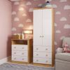Quarto Infantil com Guarda-roupa 2 Portas 3 Gavetas e Cômoda 3 Gavetas Teka Espresso Móveis Branco Brilho/Amêndoa