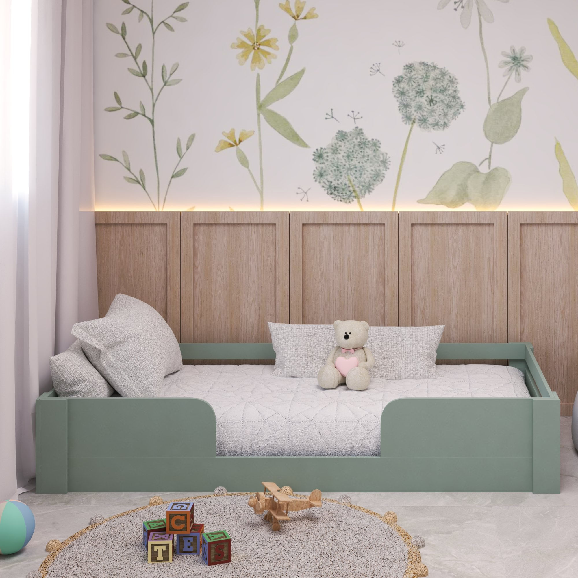 Cama Infantil Montessoriana Solteiro Liz Casatema Verde Verde