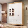Guarda-roupa de Bebê 156,80cm 4 Portas com Janela e 4 Gavetas 100% Mdf Maya Clássico Espresso Móveis Branco Brilho/Amêndoa