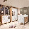 Quarto de Bebê com Guarda-roupa Cômoda e Berço com Capitonê 100% Mdf Maya Provençal Espresso Móveis Branco Brilho/Amêndoa