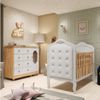Quarto de Bebê Berço com Capitonê e Cômoda 4 Gavetas 100% Mdf Maya Provençal Espresso Móveis Branco Brilho/Amêndoa