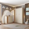 Quarto Infantil Completo Guarda-Roupa 3 Portas 4 Gavetas com Cômoda 100% MDF Ayla Off White