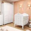 Quarto de Bebê Berço com Capitonê e Guarda Roupa 4 Portas Maya Clássico Espresso Móveis Branco Brilho