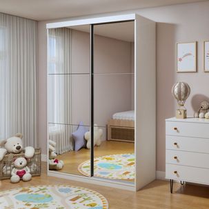 Guarda Roupa Infantil Premium Lumi 138cm com Espelho 2 Portas 2 Gavetas Minastex Branco
