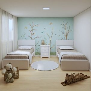Quarto Infantil com 2 Camas de Solteiro Loop e 1 Mesa de Cabeceira Maggiore / Branco