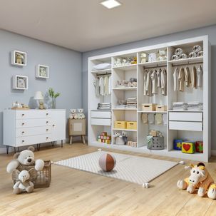 Quarto Infantil Closet Dani com Cômoda 1 Porta 4 Gavetas Aurora Branco
