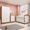Quarto de Bebê Completo Berço Minicama Guarda-Roupa 3 Portas e Cômoda 100% MDF Nina Espresso Móveis Branco Brilho/Amêndoa
