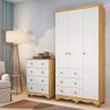 Quarto Infantil com Guarda-Roupa 3 Portas e Cômoda 4 Gavetas 100% MDF Mimo Espresso Móveis Branco Brilho/Amêndoa
