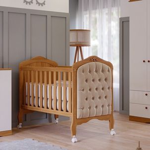 Quarto de Bebê 2 Peças com Berço e Capitonê Espresso Móveis Nature/Branco