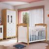 Quarto de Bebê Guarda-roupa 3 Portas com Janelas e Berço Minicama 100% Mdf Aurora Espresso Móveis Branco Brilho/Amêndoa