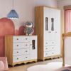 Quarto Infantil com Guarda-roupa 3 Portas e Cômoda com Janelas 100% Mdf Lana Espresso Móveis Branco Brilho/Amêndoa