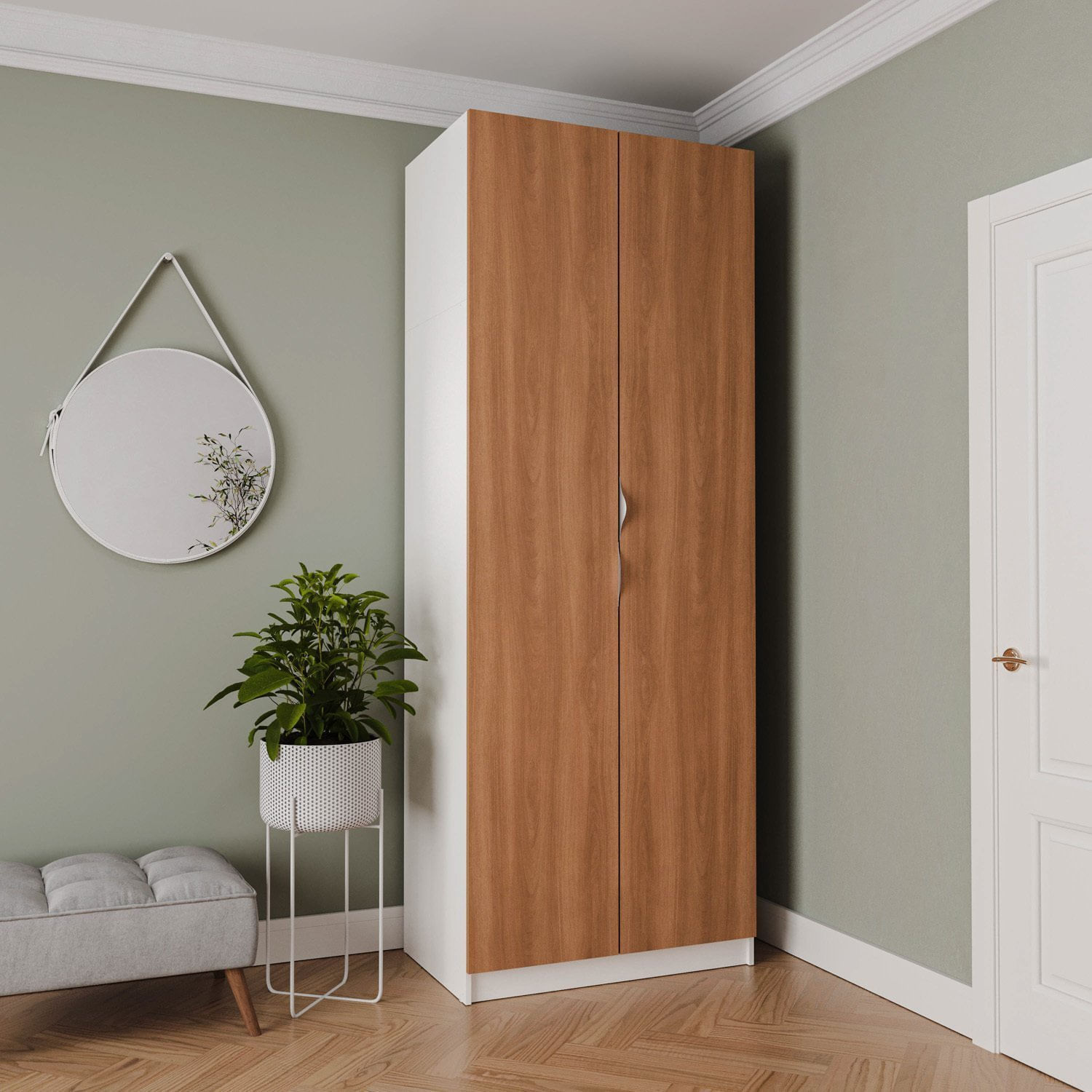 Guarda-Roupa 2 Portas com Cabideiro e 2 Gavetas Hera CabeCasa MadeiraMadeira Branco Geada/Louro
